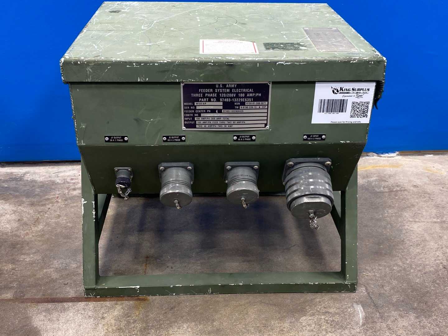 U.S. Army M100 A/P; 97403-13229E6351; 6150-01-308-5671 Military Power Distribution Box A/P PDISE Three Phase 100 Amp 120/208V