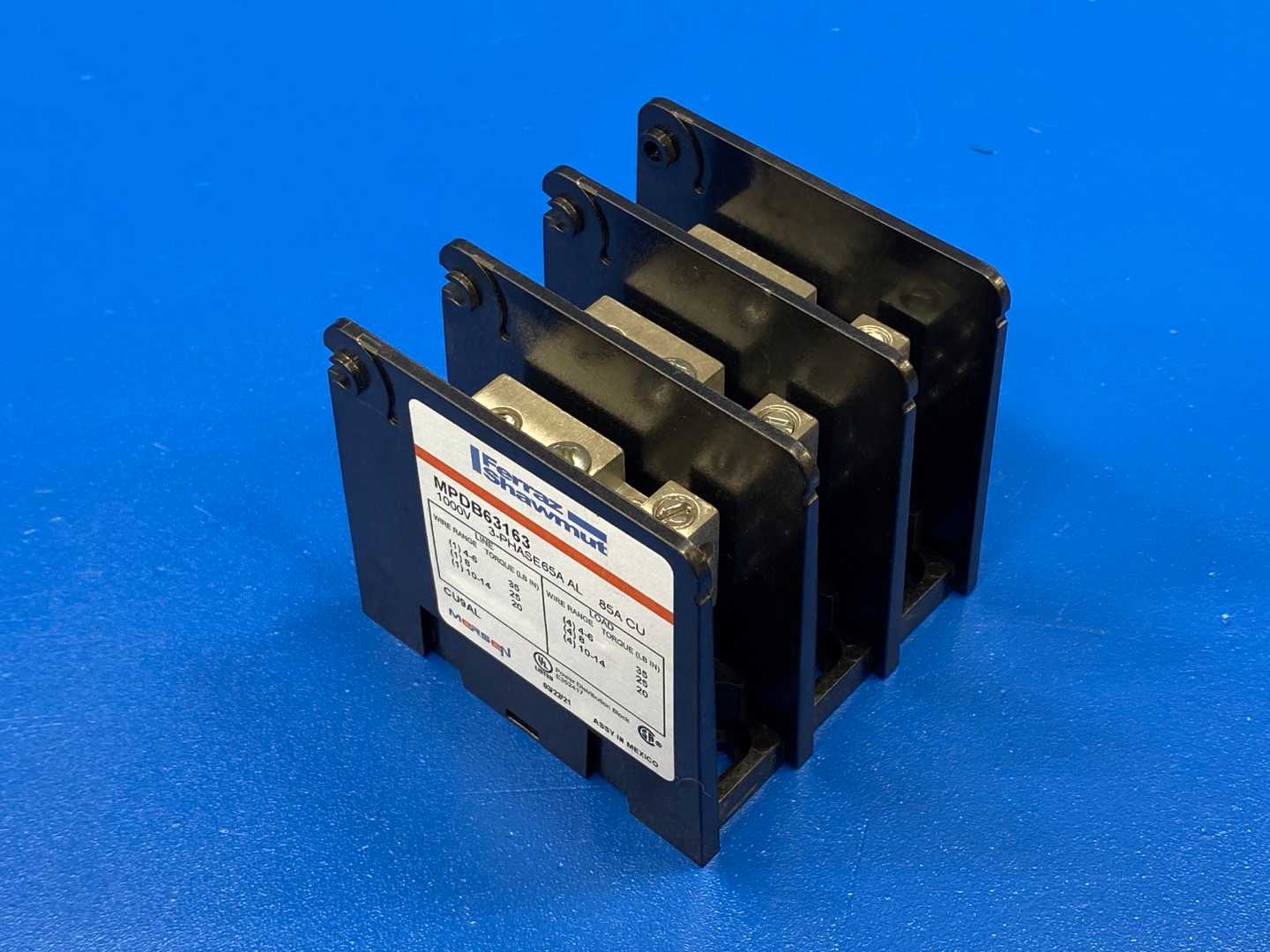Mersen MPDB63163 65 Amp Power Distribution Block Ferraz Shawmut / 1000V 3-Phase AL 85A CU CU9AL