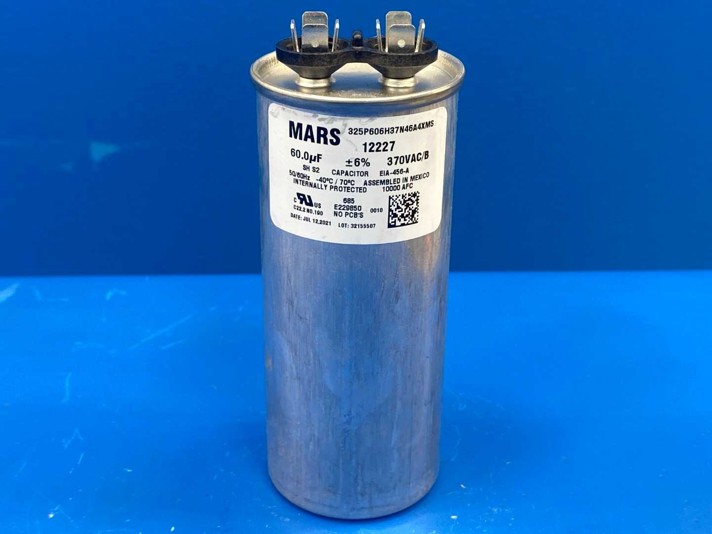 Mars 12227 Motor Run Capacitor , 60MFD, Round, 370VAC