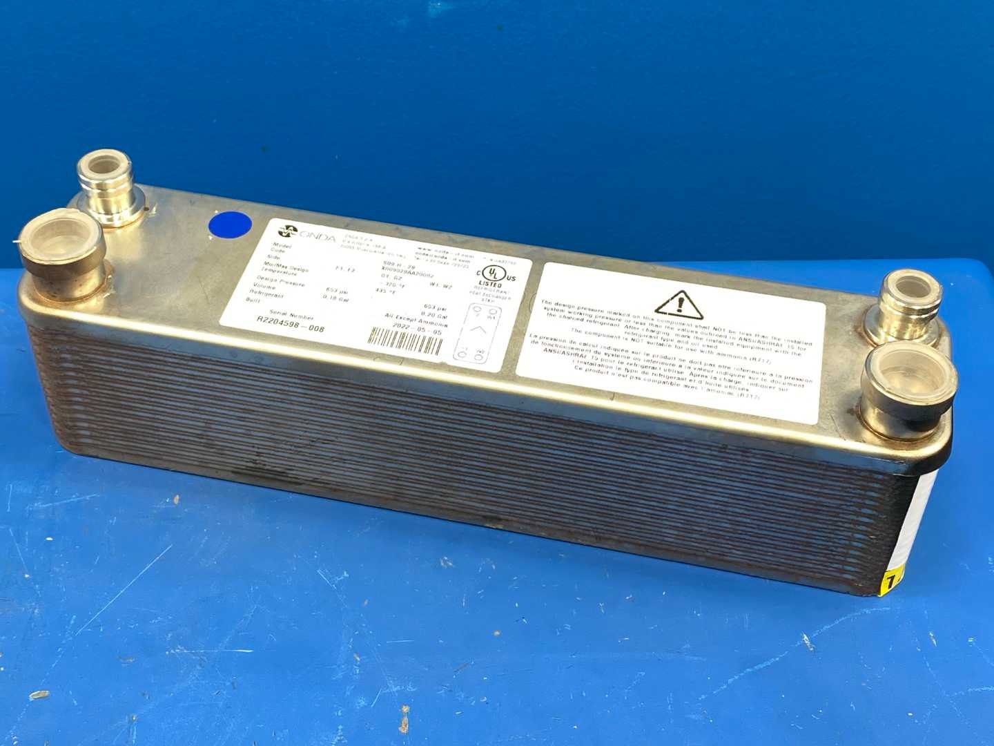 Onda S.p.A. S09 H-28 Brazed Plate Heat Exchanger 0.18/0.20gal (Approximately 2.1 tons) 653 PSI All Refrigerants