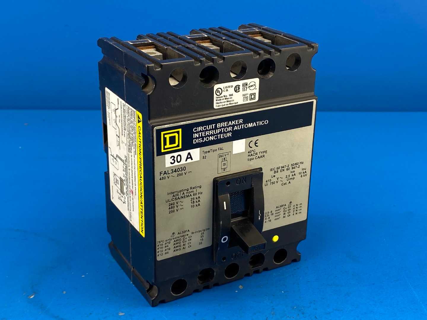 Square D FAL34030 30 Amp Molded Case Circuit Breaker 480VAC 250VDC 3-Pole