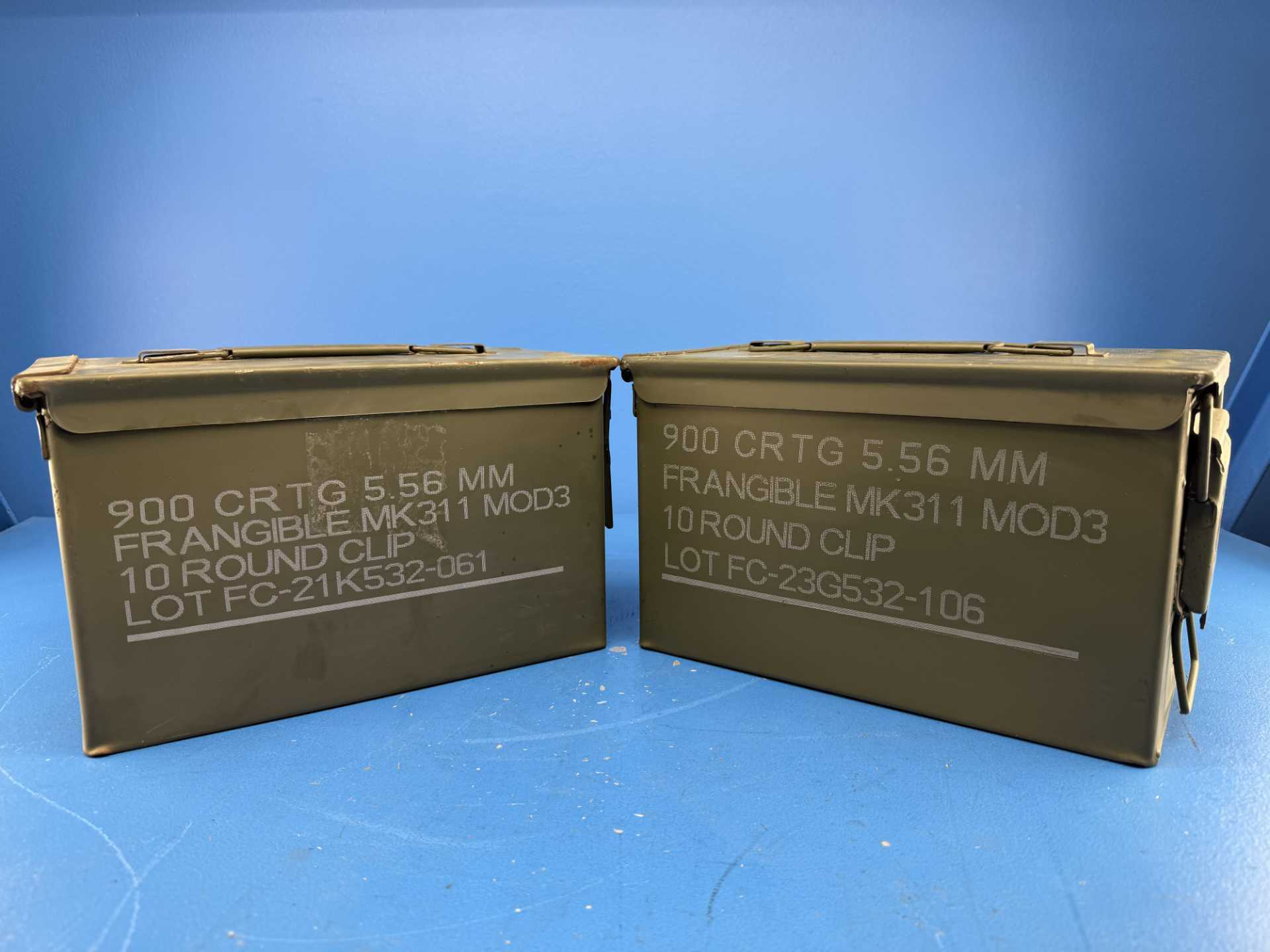 U.S. Military AmmoCans M2A2 (Stamped) .50 Cal 5.56mm (Stencil)  Grade 1, 2-Pack Bundle