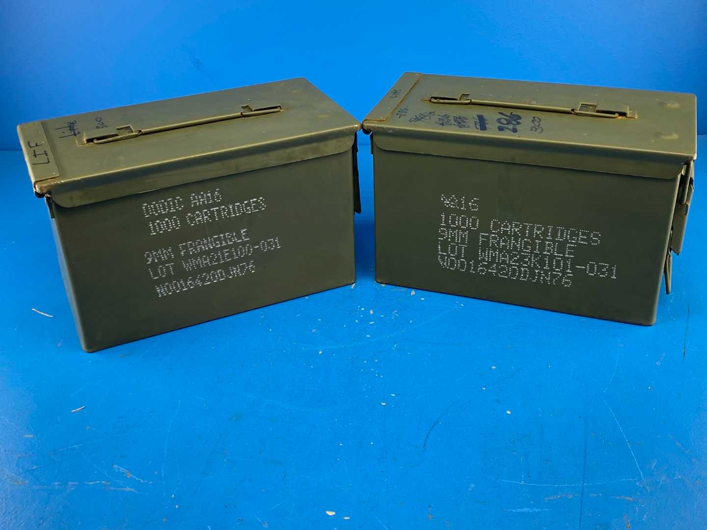 Pack of 2 - Ammo Can U.S. Military Surplus AA16(Stamped) 9mm Frangible (Stencil) Grade 3